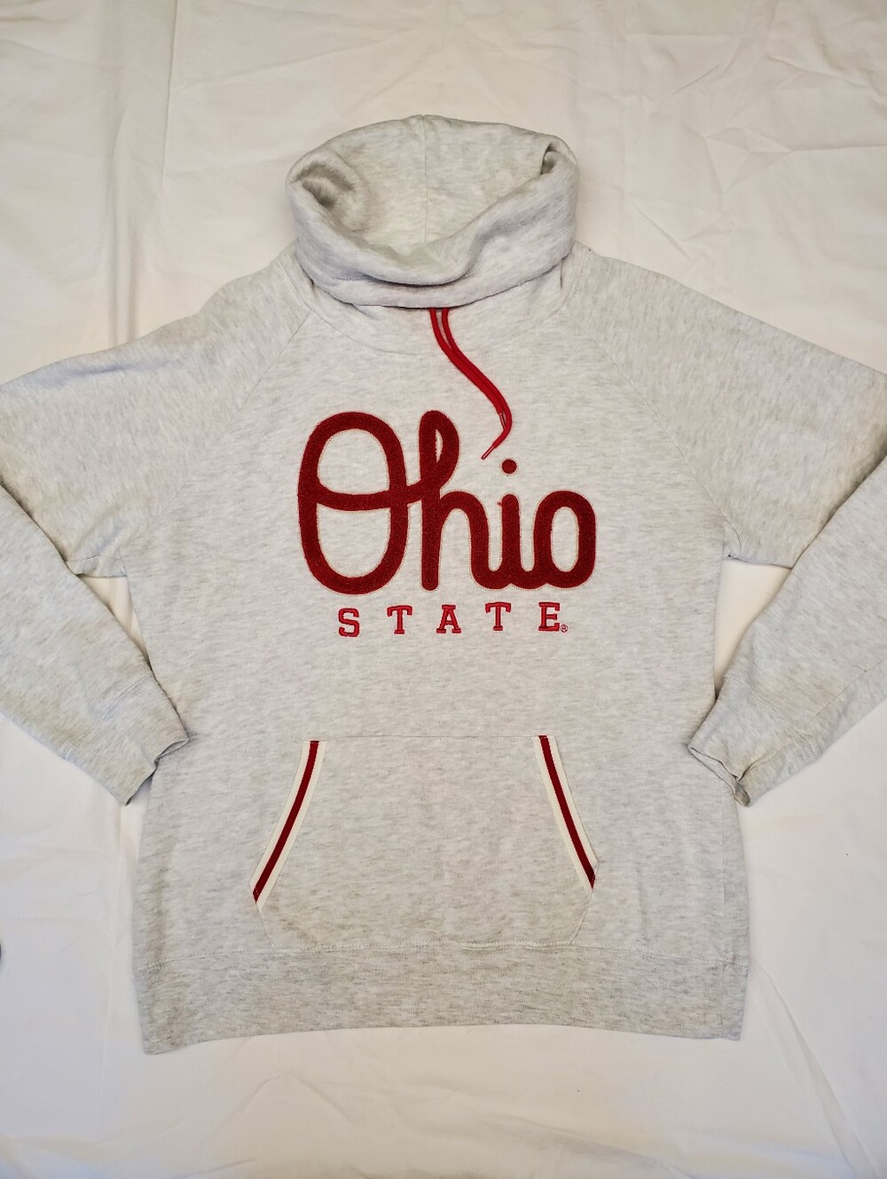 Ohio State Buckeyes Varsity Women's M Gray Cowl Neck Hoodie Chenille Script Ohio